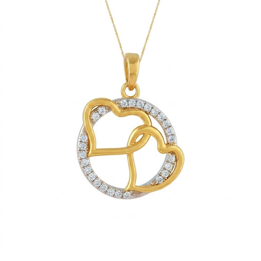 Intertwined Hearts Circle Charm Diamond Gold Pendant