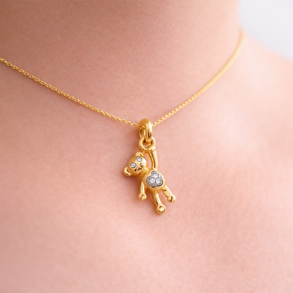 Cute Teddy Charm Sparkle Diamond Gold Pendant