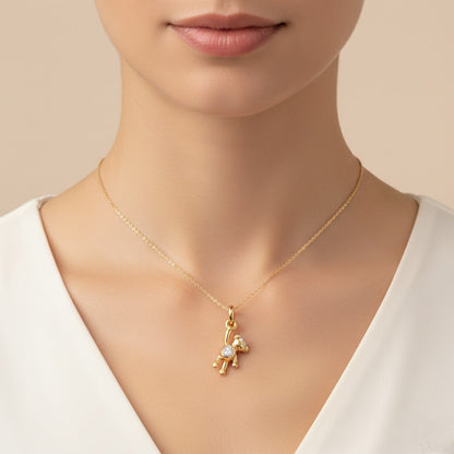 Cute Teddy Charm Sparkle Diamond Gold Pendant