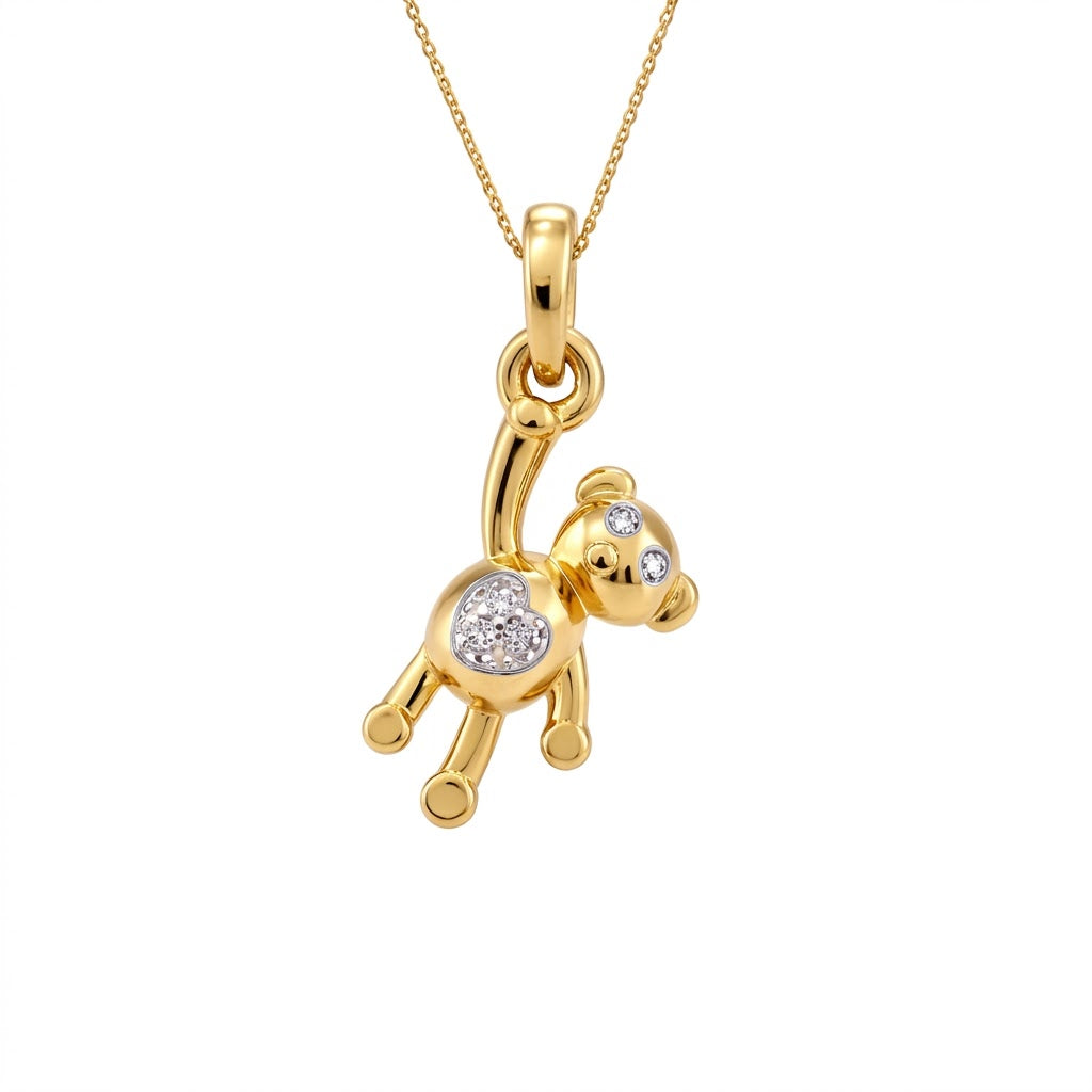 Cute Teddy Charm Sparkle Diamond Gold Pendant
