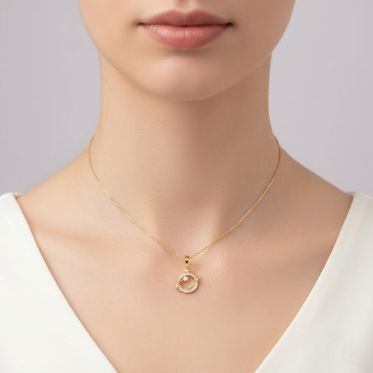 Celestial Orbit Star Accent Sparkle Diamond Gold Pendant