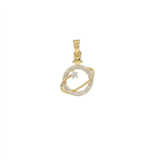 Celestial Orbit Star Accent Sparkle Diamond Gold Pendant