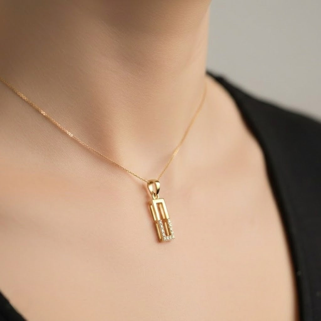 Modern Recta Spark Pendant Diamond Gold Pendant