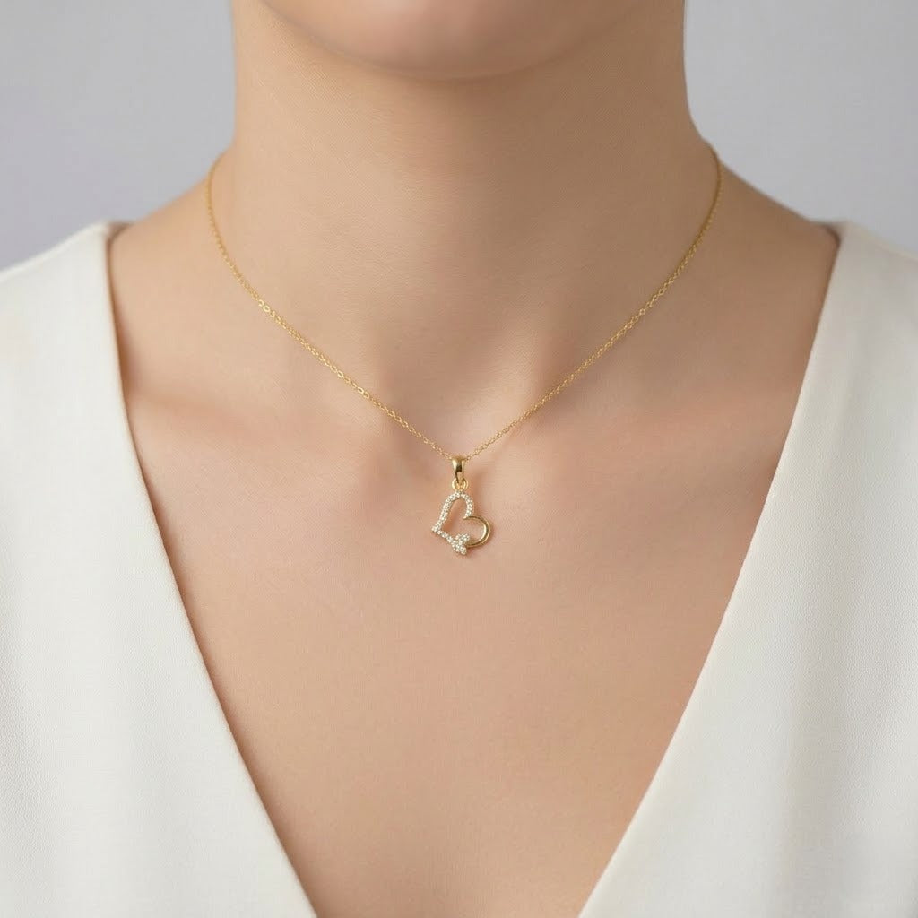 Graceful Dual Heart Sparkle Diamond Gold Pendant