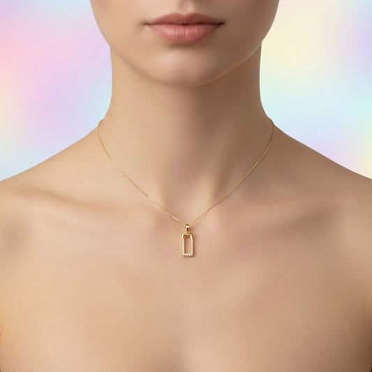 Sleek Rectangular Sparkle Pendant Diamond Gold Pendant