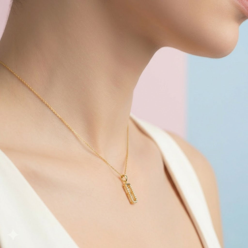 Sleek Rectangular Sparkle Pendant Diamond Gold Pendant