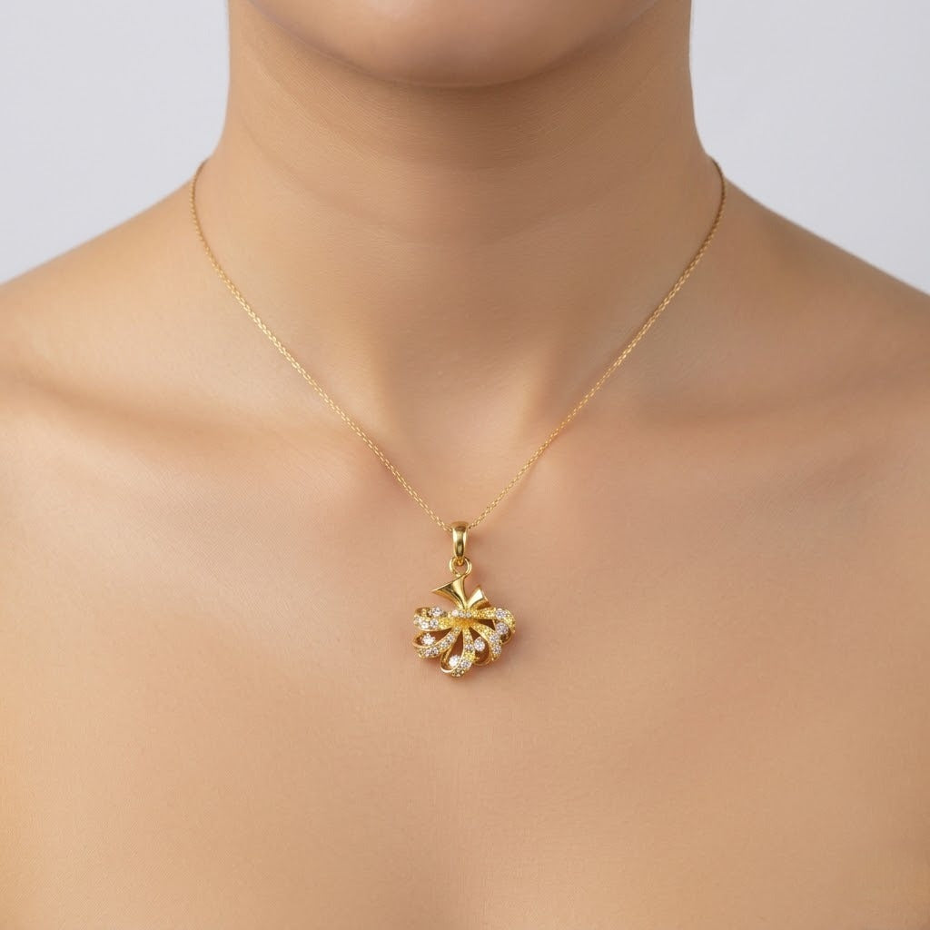 Floral Bow Style Diamond Gold Pendant