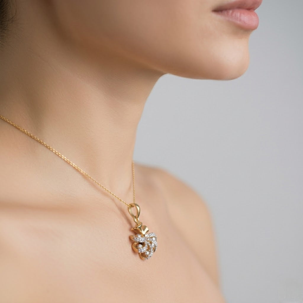 Floral Bow Style Diamond Gold Pendant