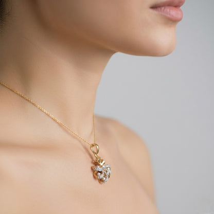 Floral Bow Style Diamond Gold Pendant