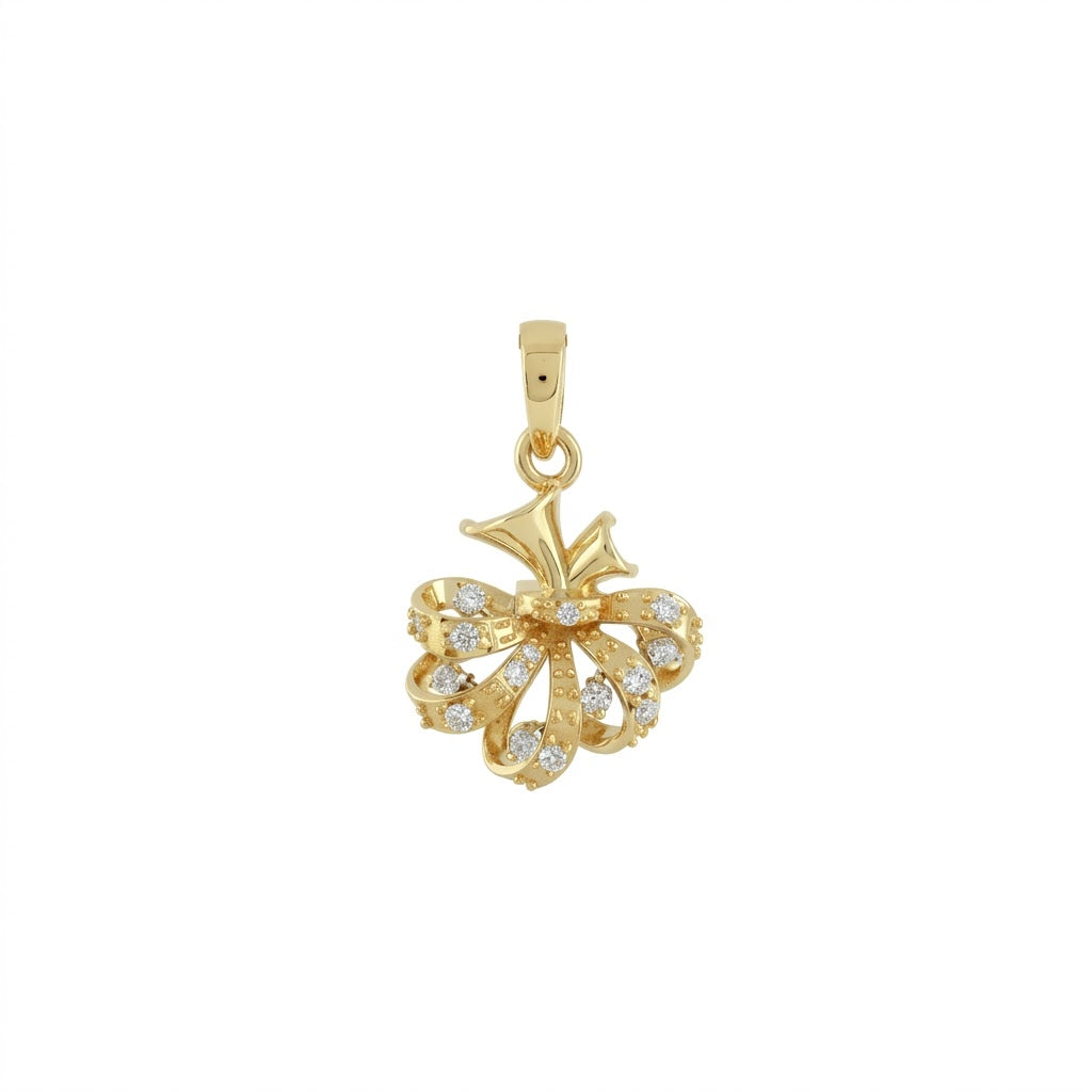 Floral Bow Style Diamond Gold Pendant