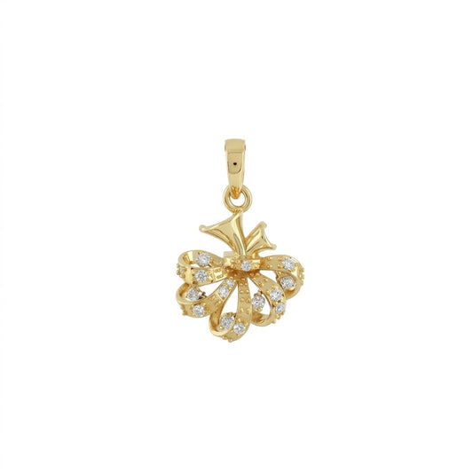 Floral Bow Style Diamond Gold Pendant