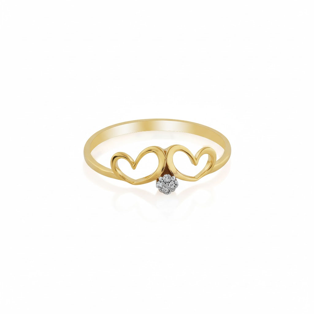 Double Heart Gold Diamond Ring