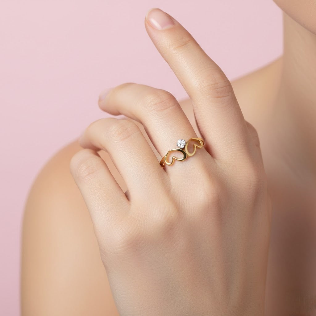 Double Heart Gold Diamond Ring