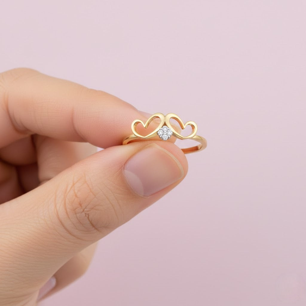 Double Heart Gold Diamond Ring