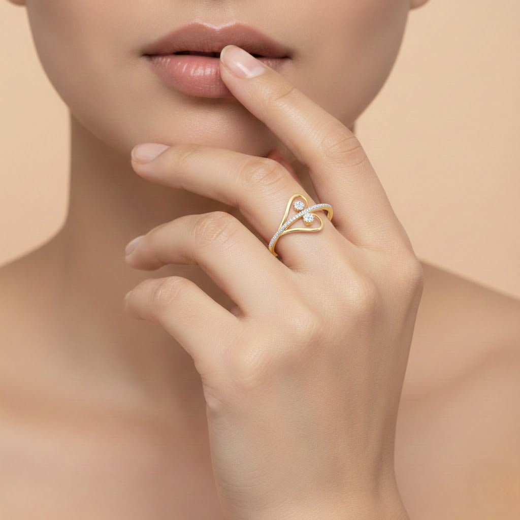 Twin floral swirl diamond gold ring