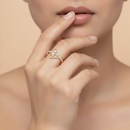 Twin floral swirl diamond gold ring