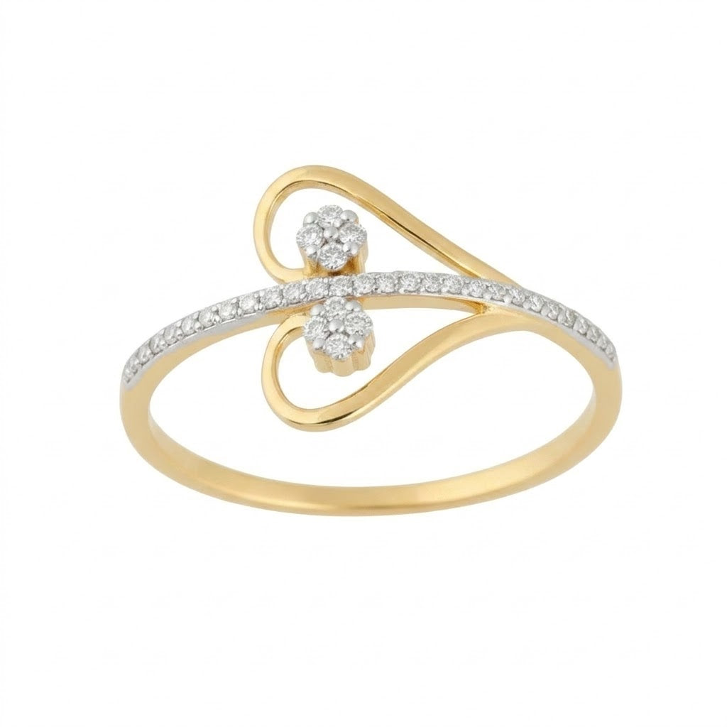 Twin floral swirl diamond gold ring