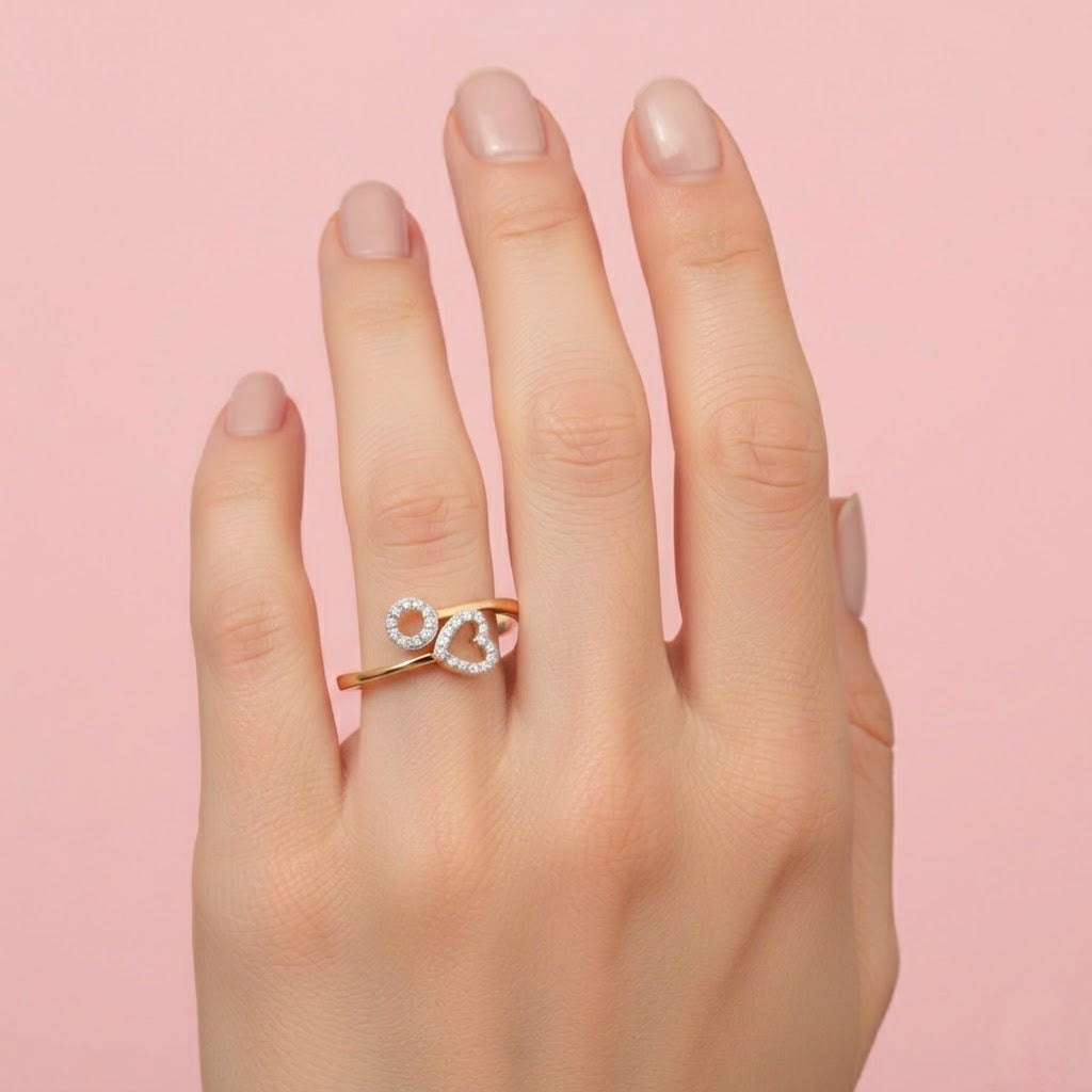 Twin Heart Diamond Gold Ring
