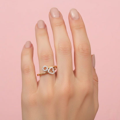 Twin Heart Diamond Gold Ring
