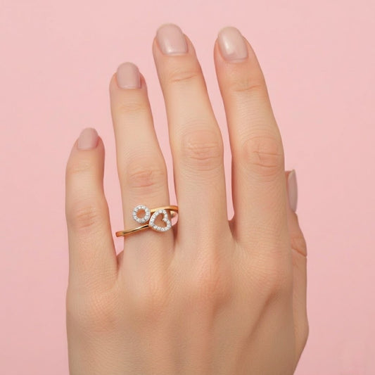 Twin Heart Diamond Gold Ring