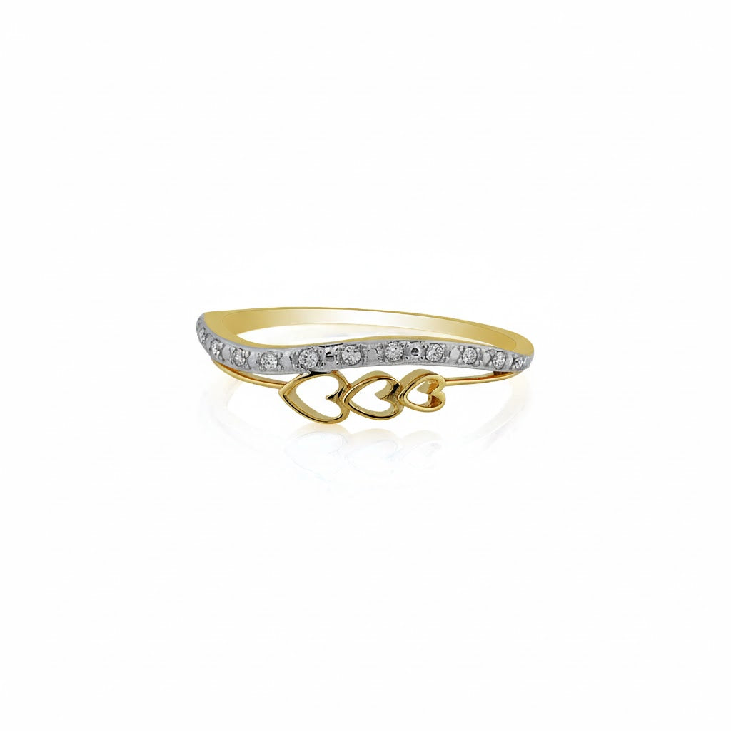 Triple heart accent diamond gold ring