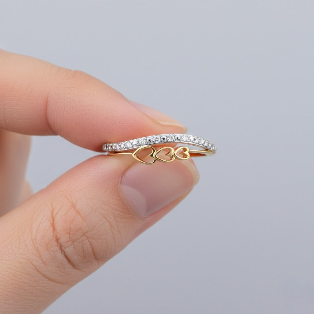 Triple heart accent diamond gold ring