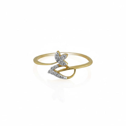 Delicate leaf motif diamond gold ring