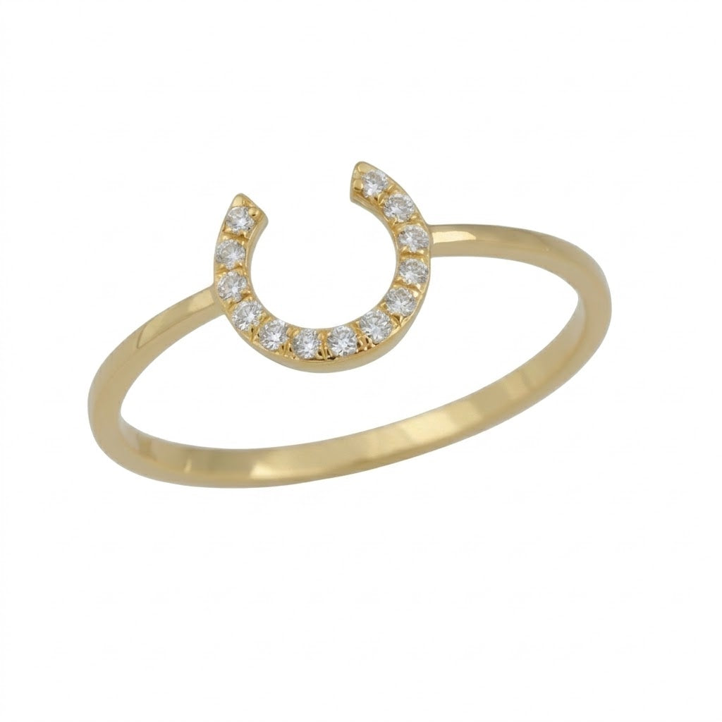 Open Crescent Curve Sparkle Diamond Gold Ring