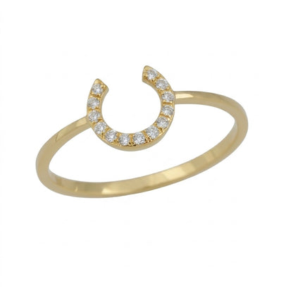 Open Crescent Curve Sparkle Diamond Gold Ring