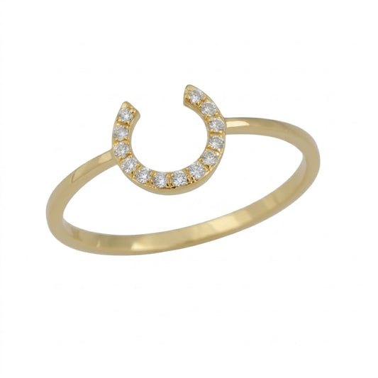Open Crescent Curve Sparkle Diamond Gold Ring