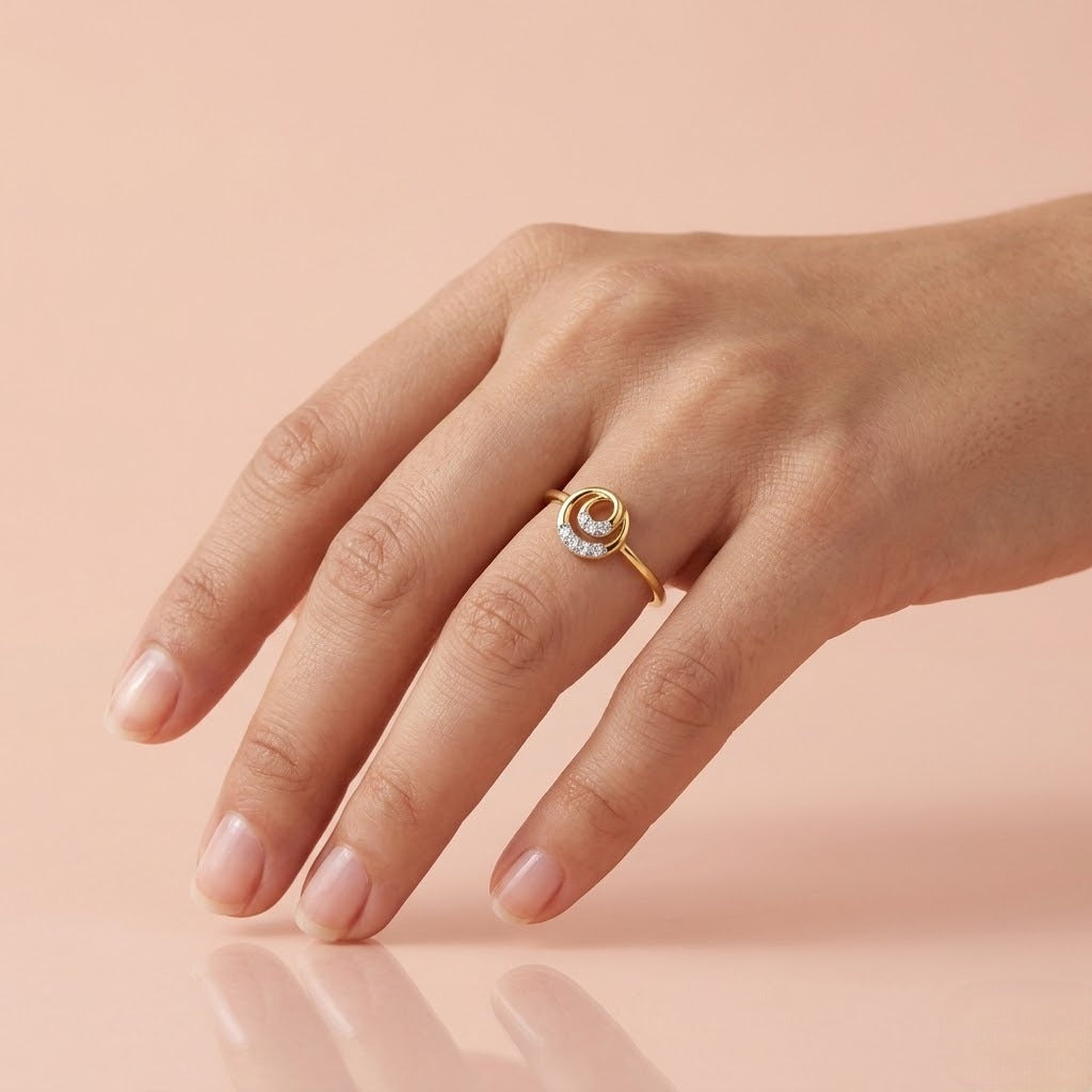 Circular Double Knot Bar Diamond Gold ring