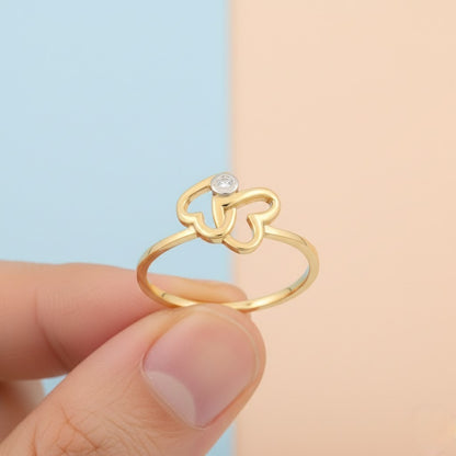 Double Heart Minimal Accent Diamond Gold Ring