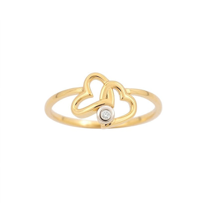 Double Heart Minimal Accent Diamond Gold Ring