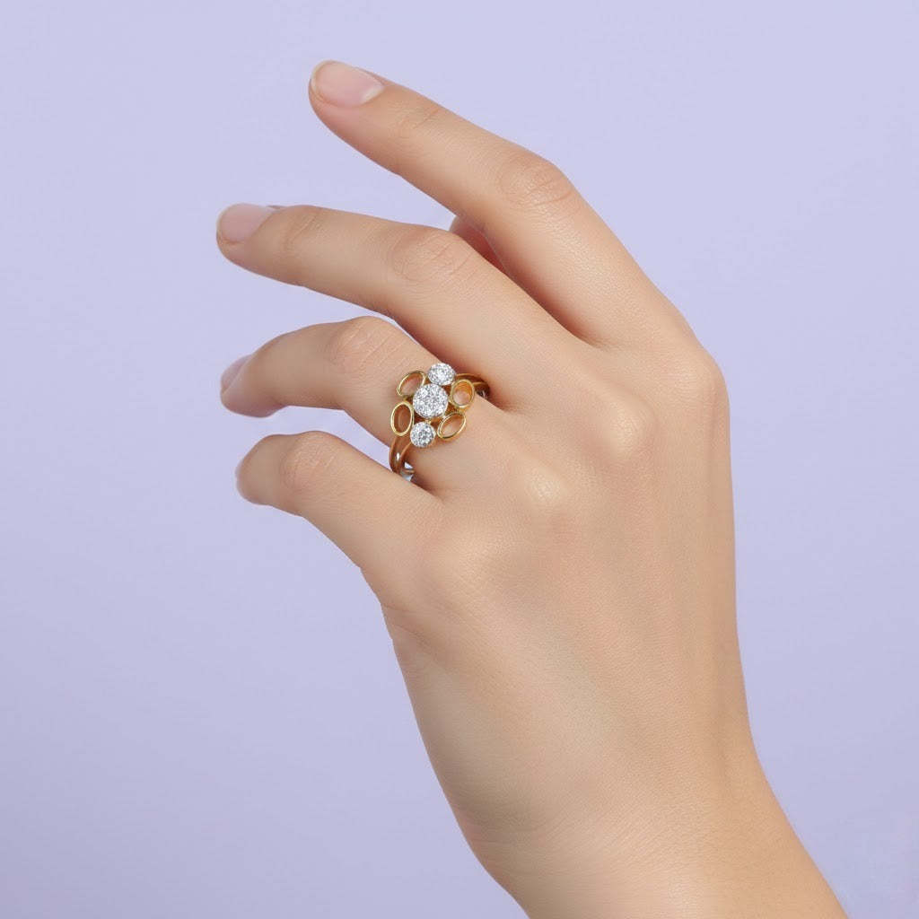 Contemporary Cluster Halo Diamond Gold Ring