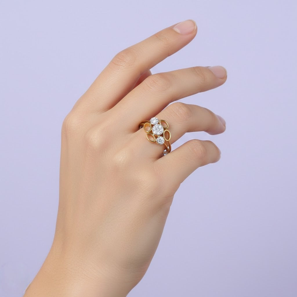 Contemporary Cluster Halo Diamond Gold Ring