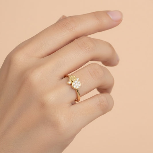 Dual bloom cluster diamond gold ring