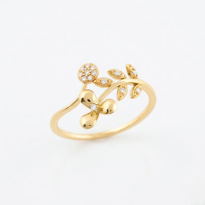 Floral Leaf Diamond Gold Ring