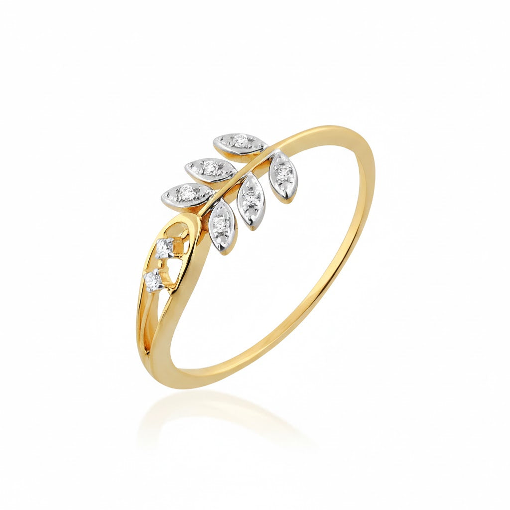 Graceful vine leaf diamond gold ring
