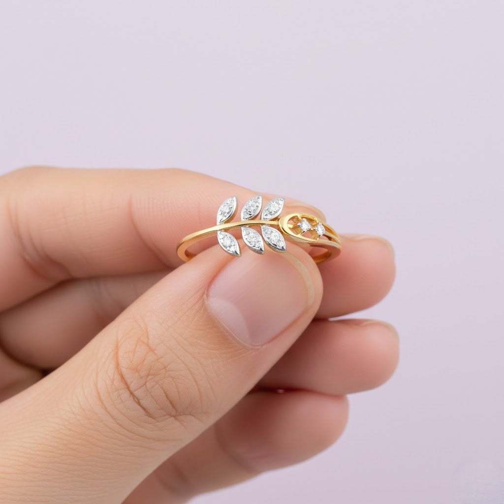 Graceful vine leaf diamond gold ring