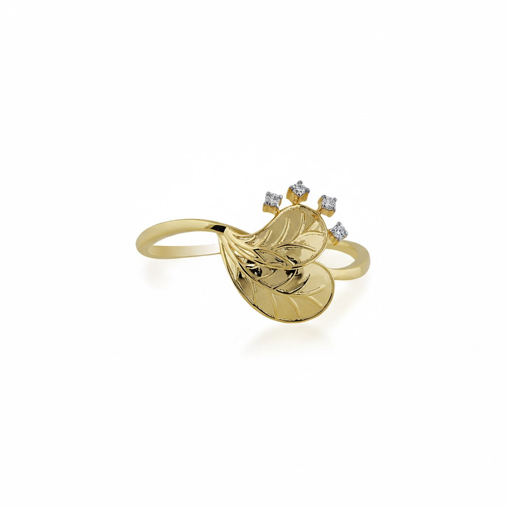 Nature Bloom Leaf Diamond Gold Ring