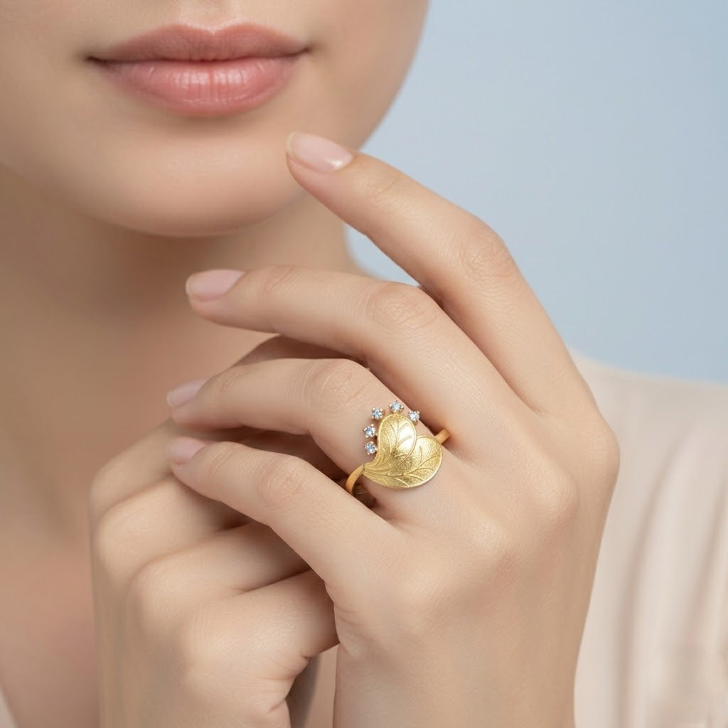 Nature Bloom Leaf Diamond Gold Ring