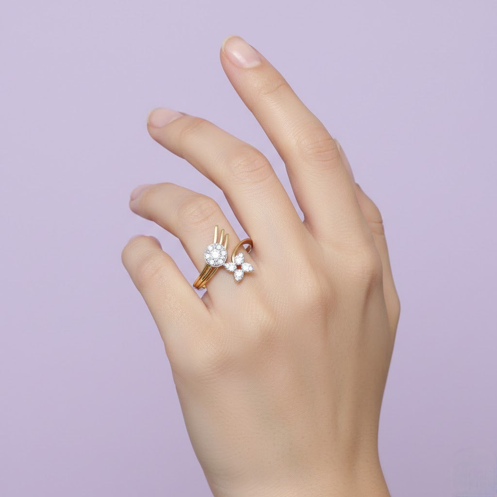 Abstract floral motif Diamond Gold Ring