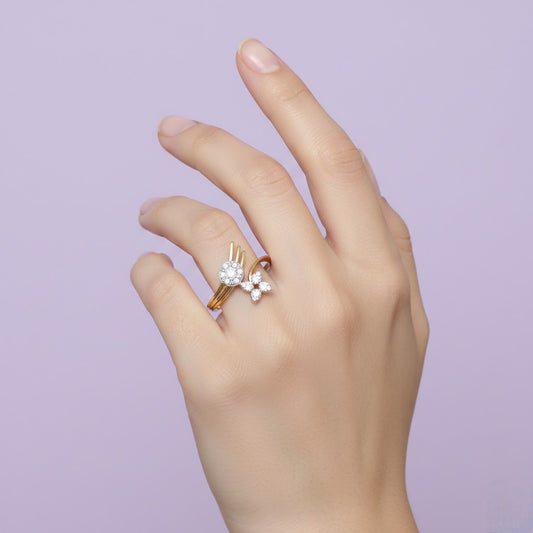 Abstract floral motif Diamond Gold Ring