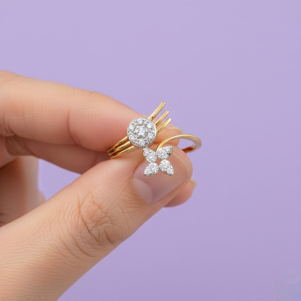 Abstract floral motif Diamond Gold Ring