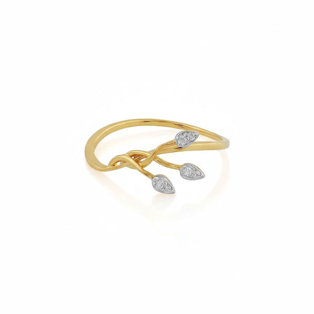 Elegant Silver Leaf Diamond Ring