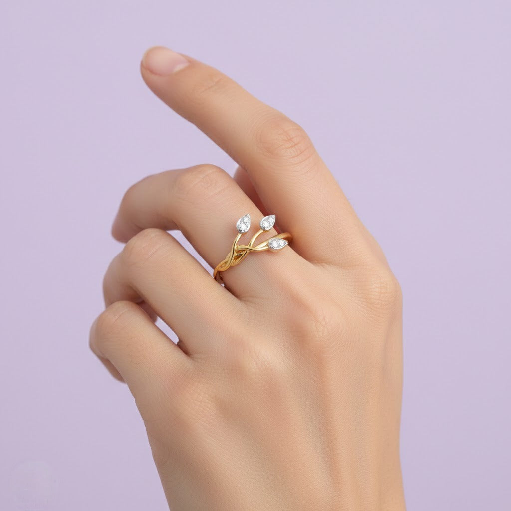 Elegant Silver Leaf Diamond Ring