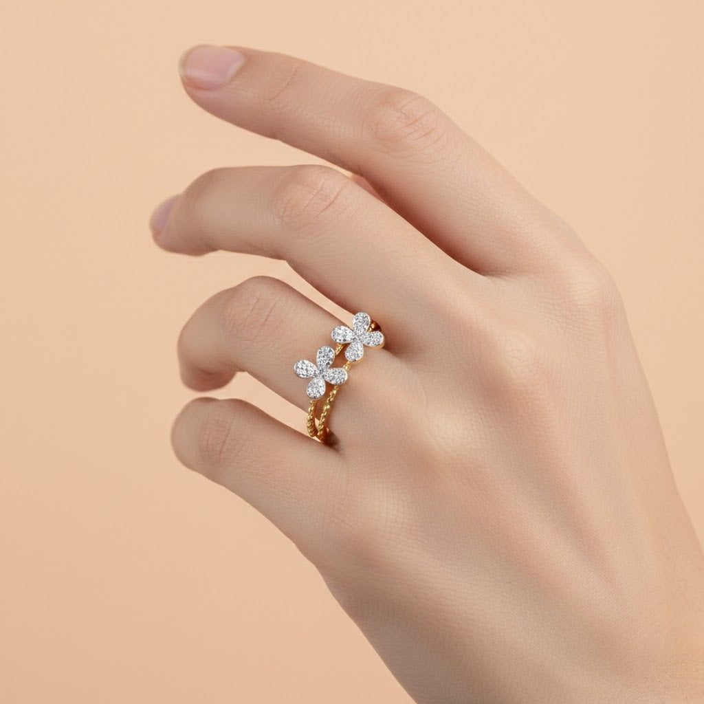 Vintage Floral Cluster Harmony Diamond Gold Ring