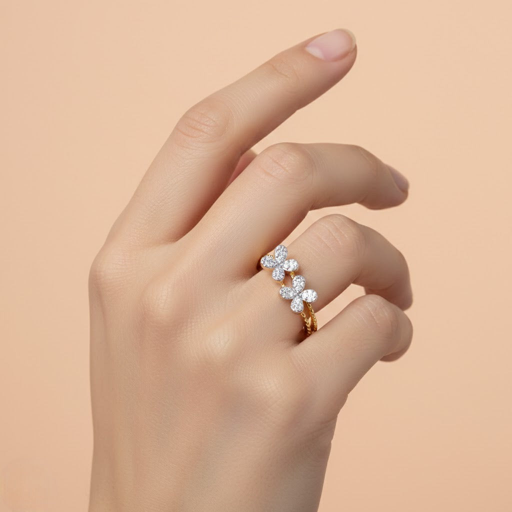 Vintage Floral Cluster Harmony Diamond Gold Ring