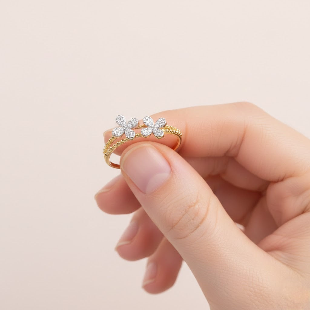 Vintage Floral Cluster Harmony Diamond Gold Ring