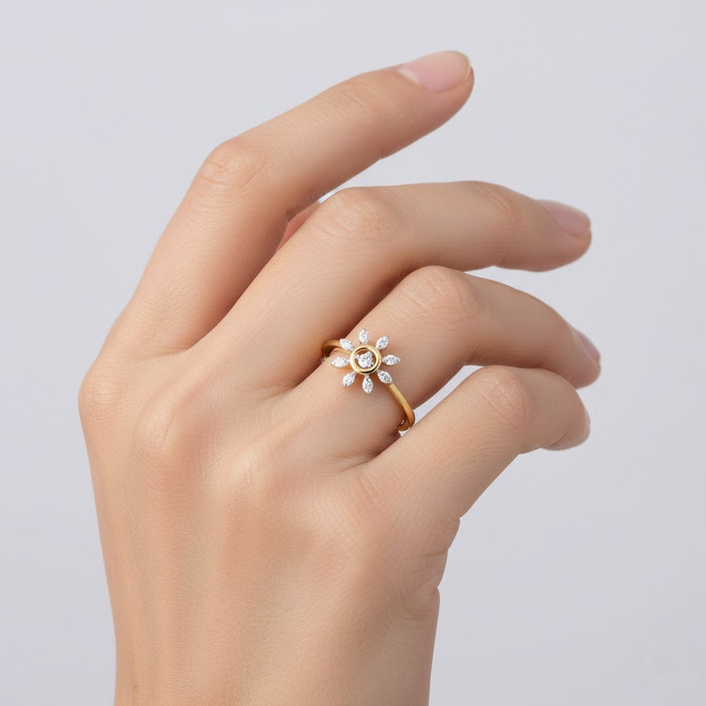 Elegant Gold Floral Diamond Ring